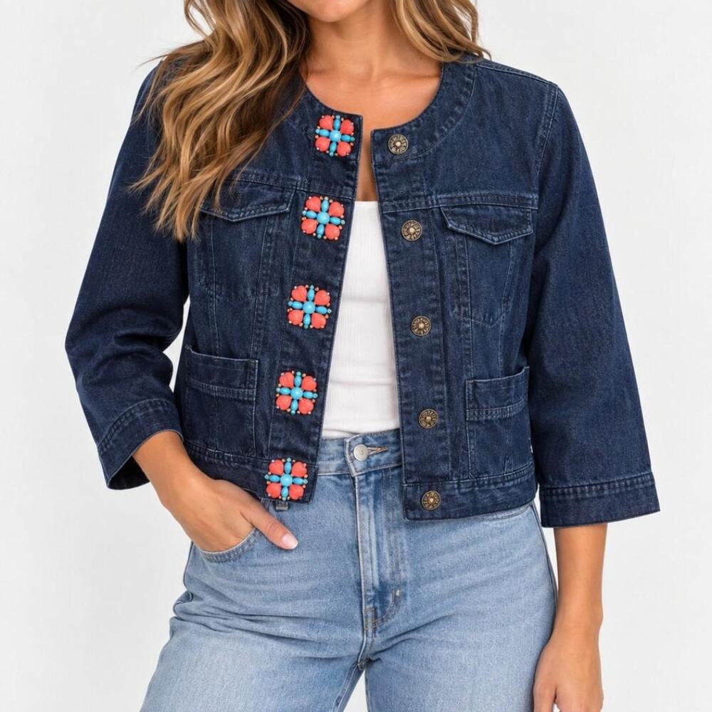 Ruby Rd. Embellished Denim Jacket – Size 6P / Medium